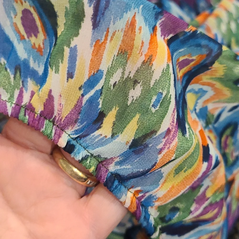 Zara Watercolour vneck Printed Short Sleeve Blouse Semi-Sheer - Picture 6 of 8